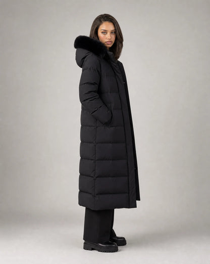 Women’s Long Puffer Coat with Faux Fur Hood
