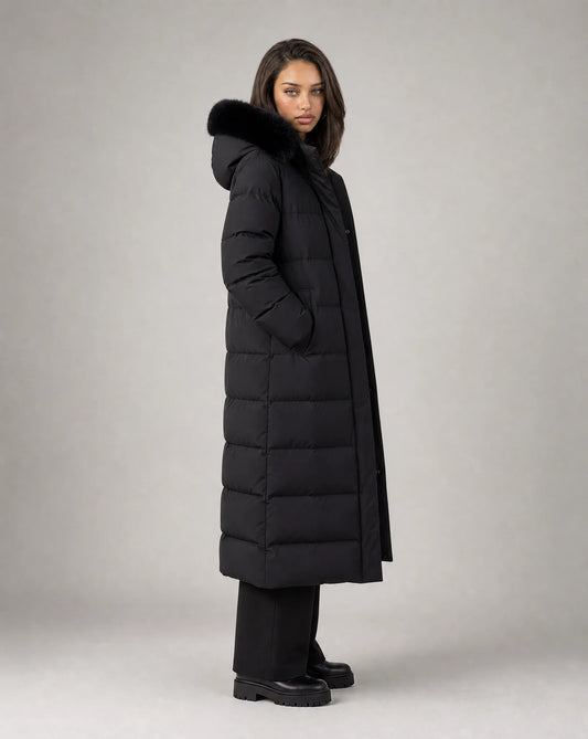 Women’s Long Puffer Coat with Faux Fur Hood
