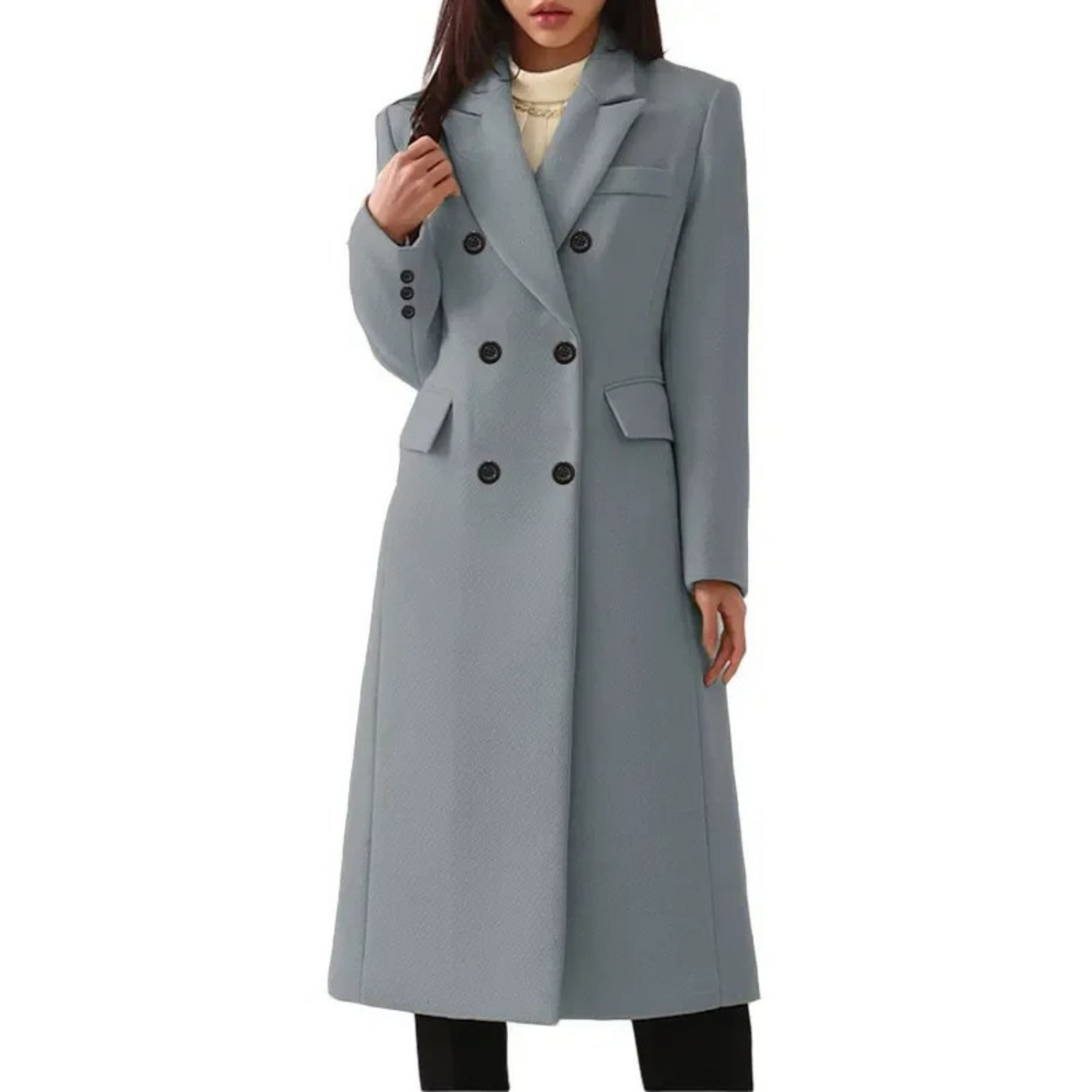 Women's Long Wool Coat With Double Collar