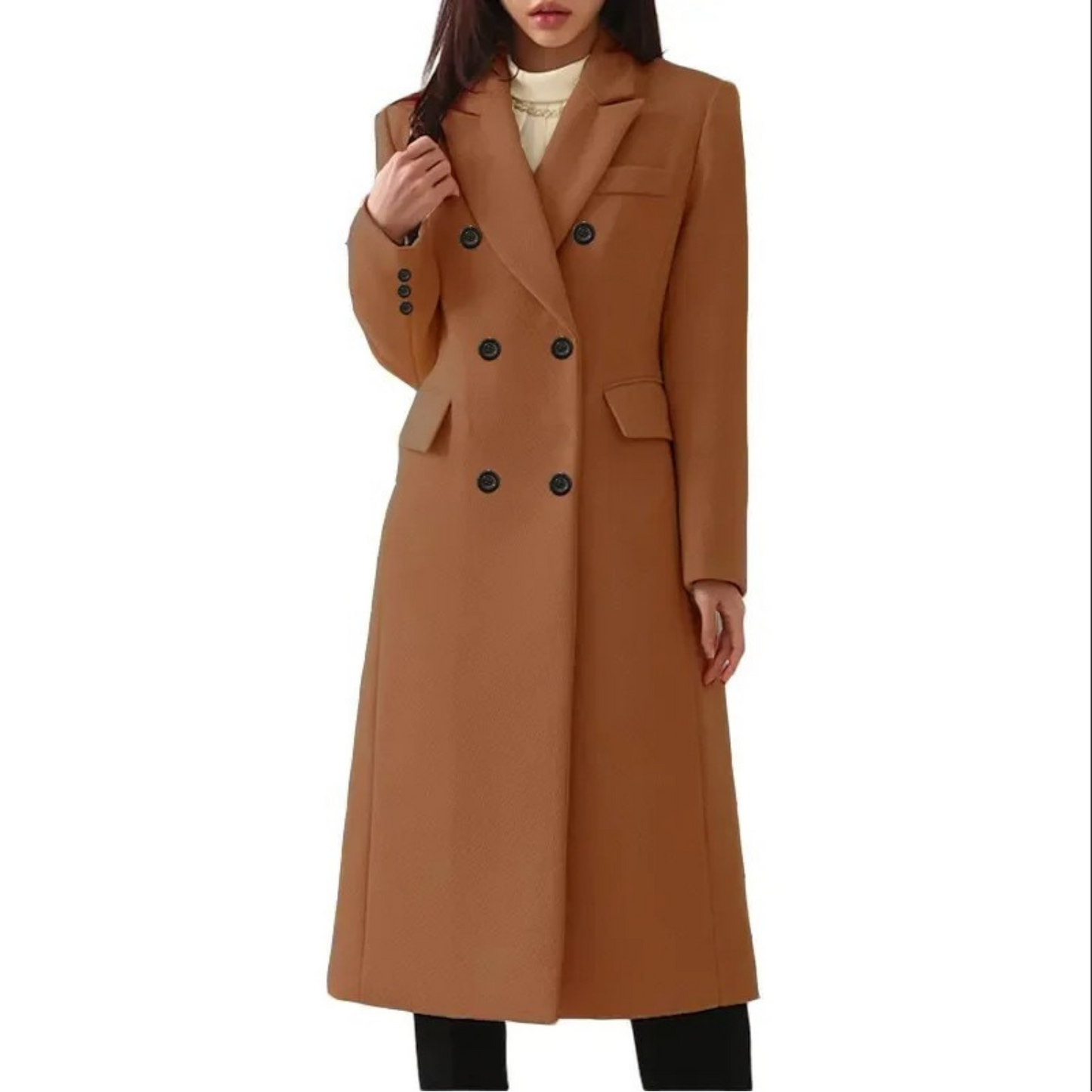 Women's Long Wool Coat With Double Collar