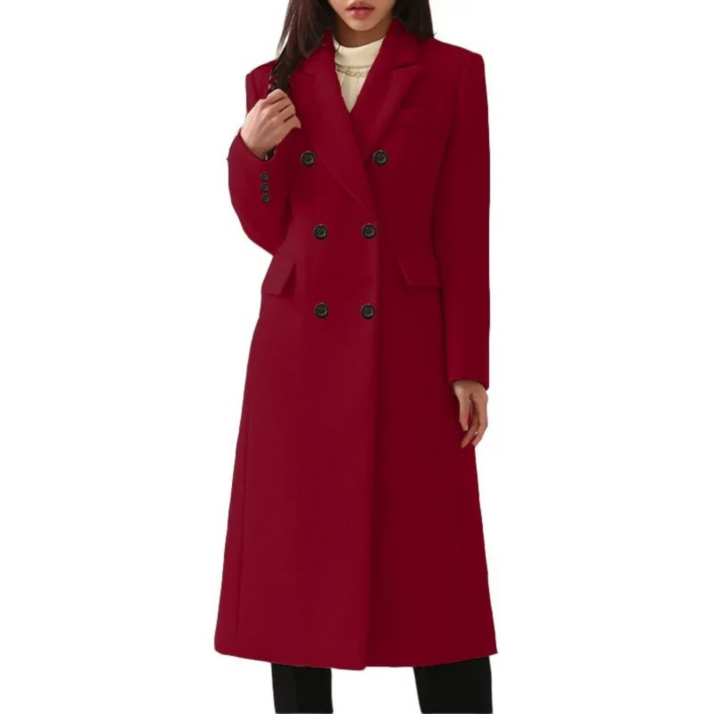 Women's Long Wool Coat With Double Collar