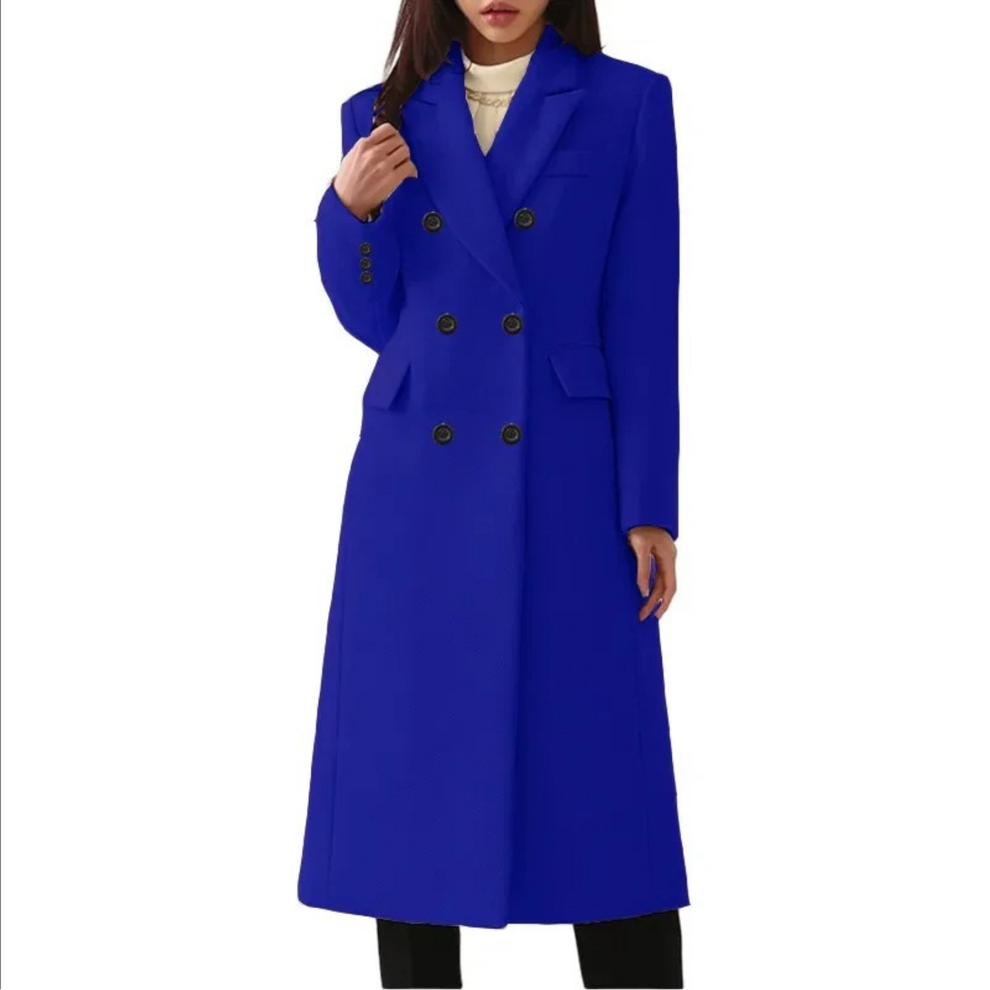 Women's Long Wool Coat With Double Collar