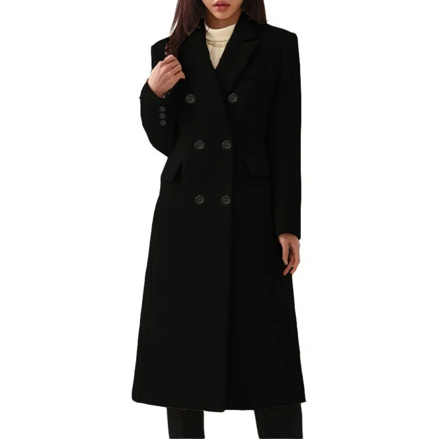 Women's Long Wool Coat With Double Collar