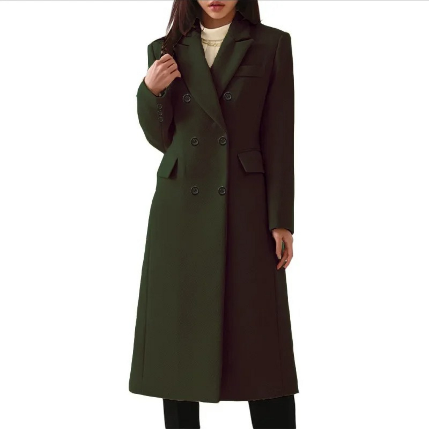 Women's Long Wool Coat With Double Collar