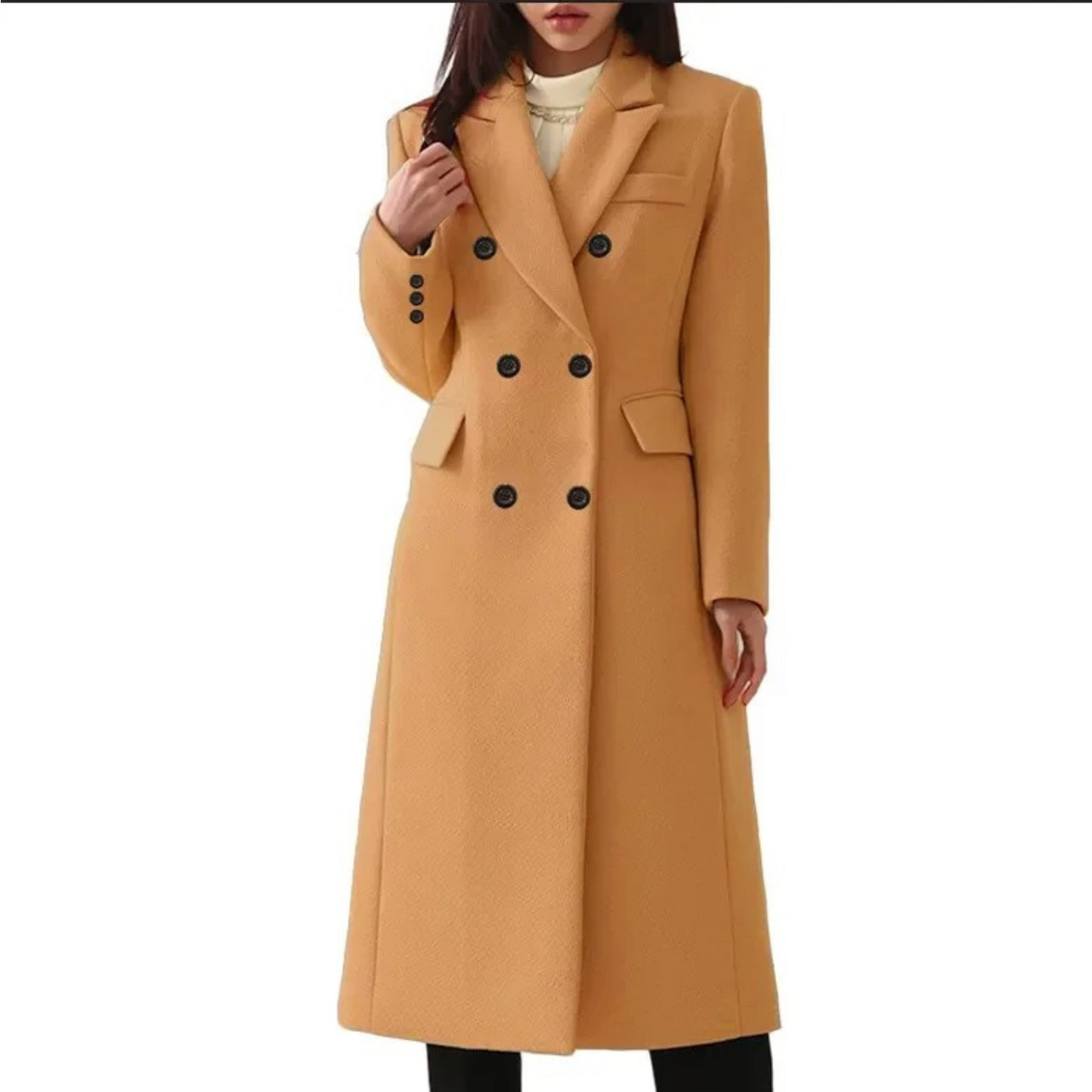 Women's Long Wool Coat With Double Collar