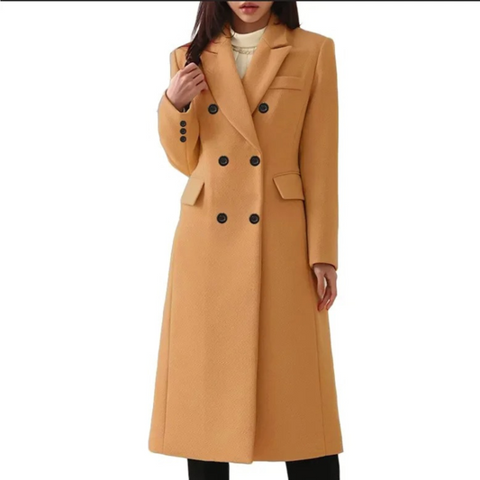 Women's Long Wool Coat With Double Collar