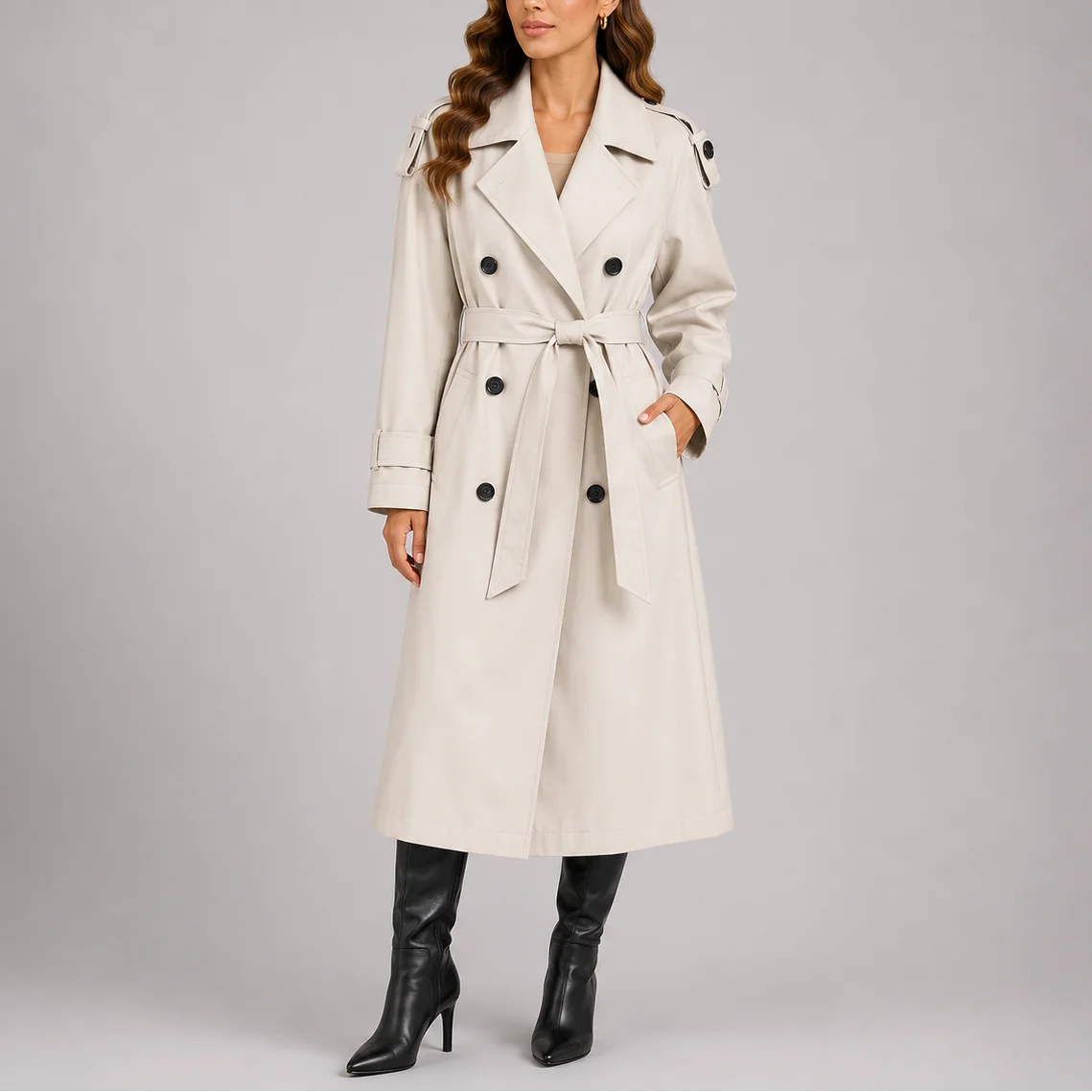 Women's Luxe Double-Breasted Trench Coat