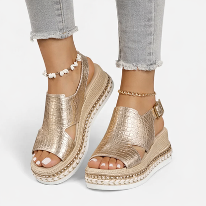 Women’s Metallic Platform Wedge Sandals