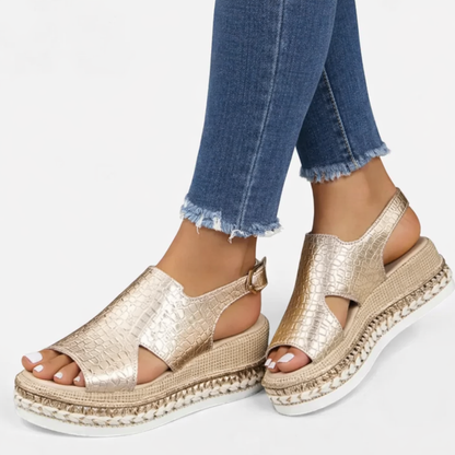 Women’s Metallic Platform Wedge Sandals