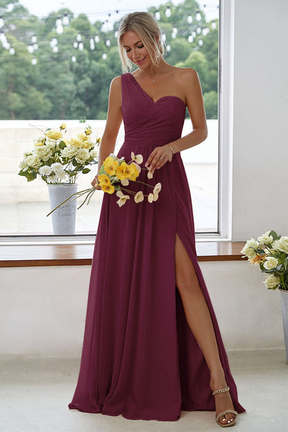 ILYNORA women's cabernet one-shoulder chiffon maxi dress with side slit