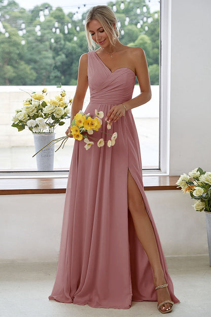 ILYNORA women's desert rose one-shoulder chiffon maxi dress, side slit