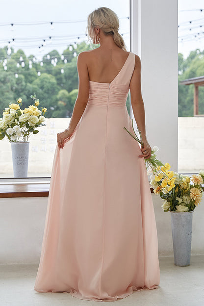 ILYNORA women's peach one-shoulder chiffon maxi dress, back view