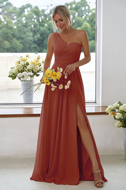 ILYNORA women's terracotta one-shoulder chiffon maxi dress with side slit