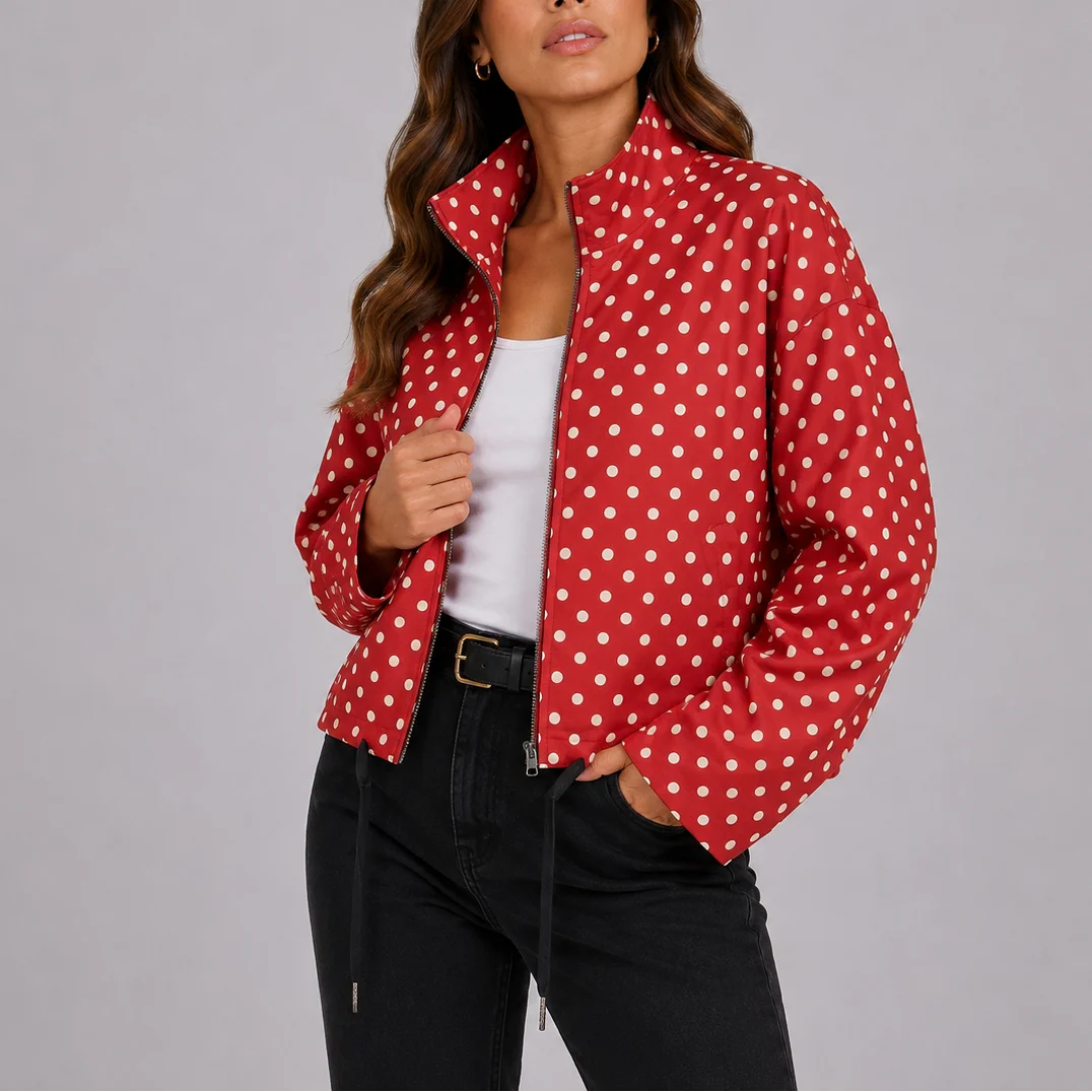 Women's Polka Dot Zip-Up Jacket