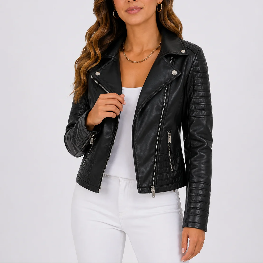 Women's Quilted Faux Leather Biker Jacket