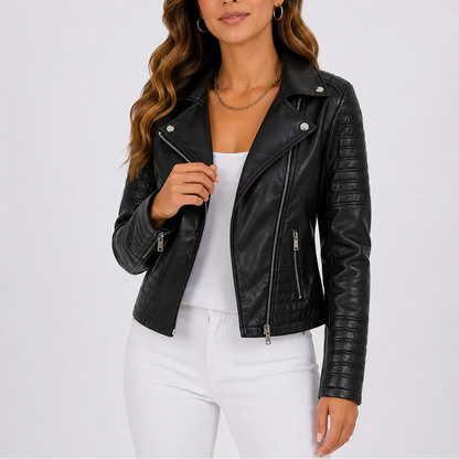 Women's Quilted Faux Leather Biker Jacket