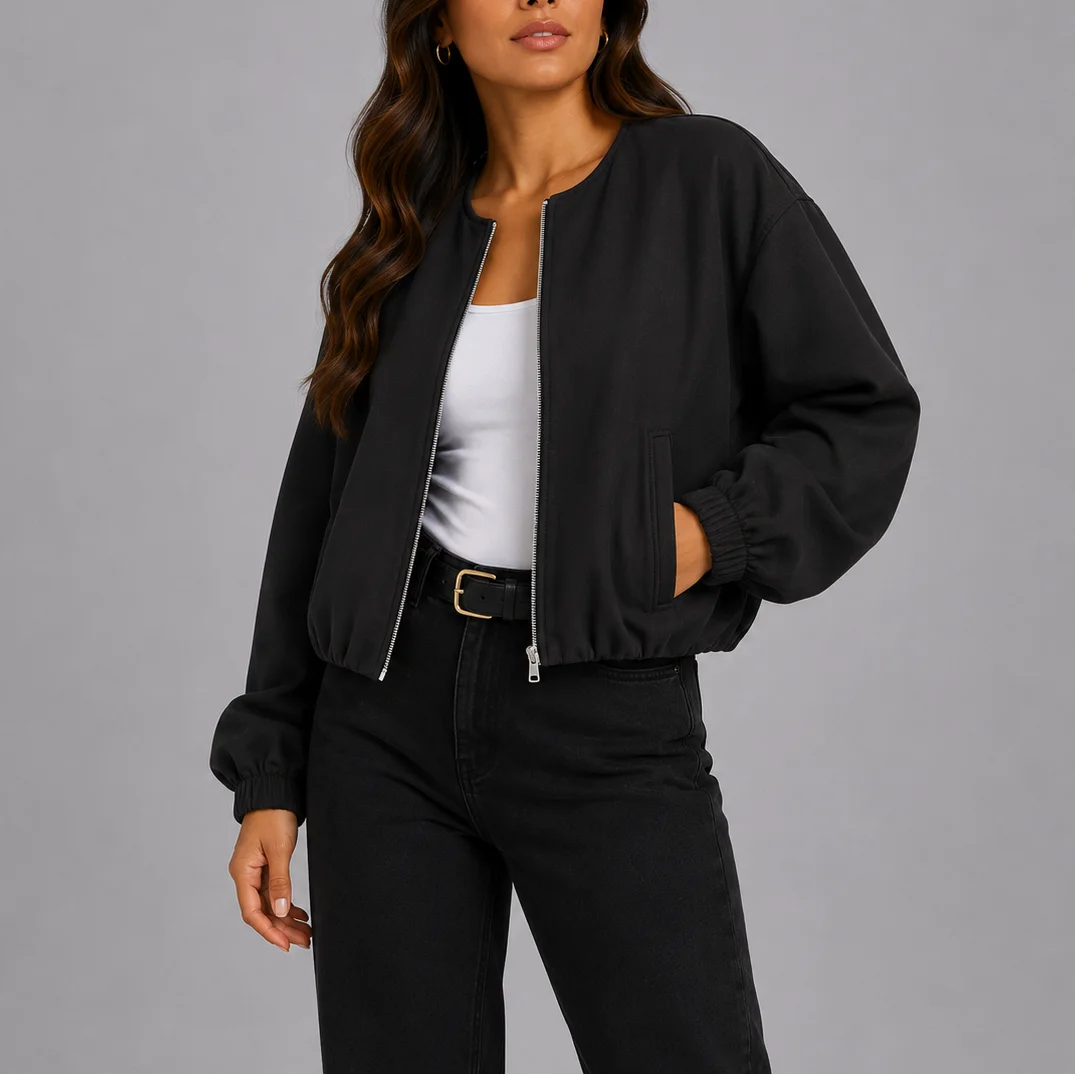 Women's Relaxed Zip-Up Bomber Jacket