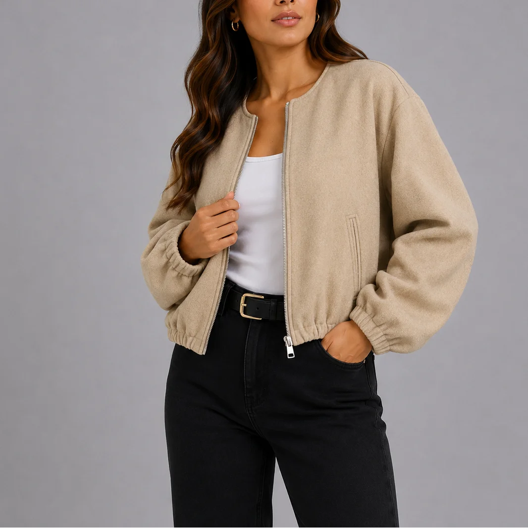 Women's Relaxed Zip-Up Bomber Jacket