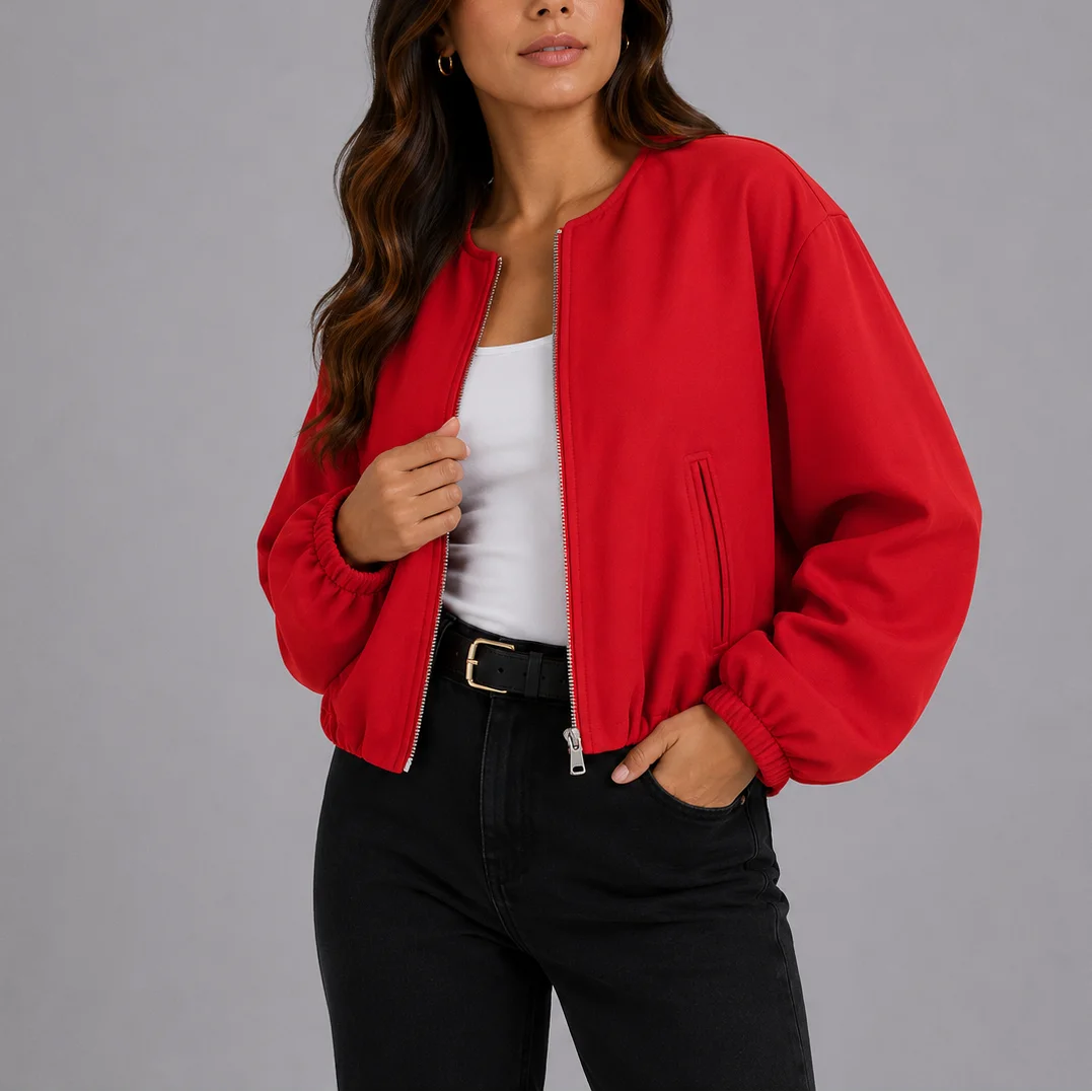 Women's Relaxed Zip-Up Bomber Jacket