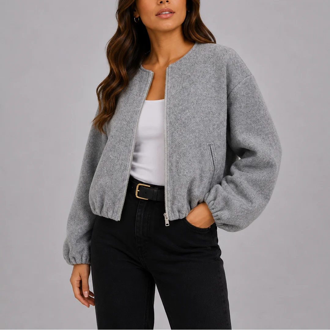 Women's Relaxed Zip-Up Bomber Jacket