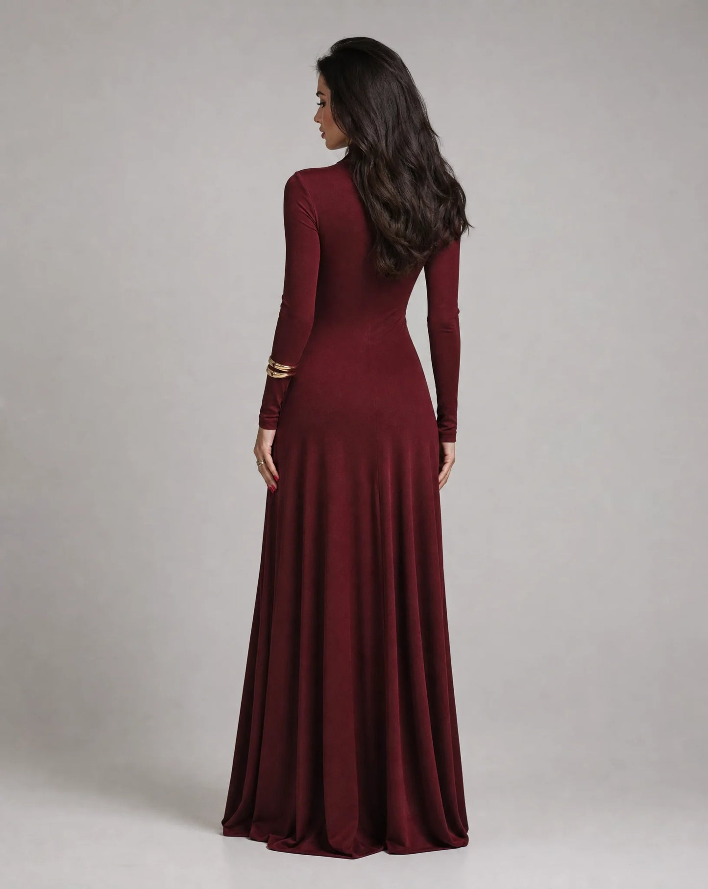 Women's Ruched Long Sleeve Evening Maxi Dress