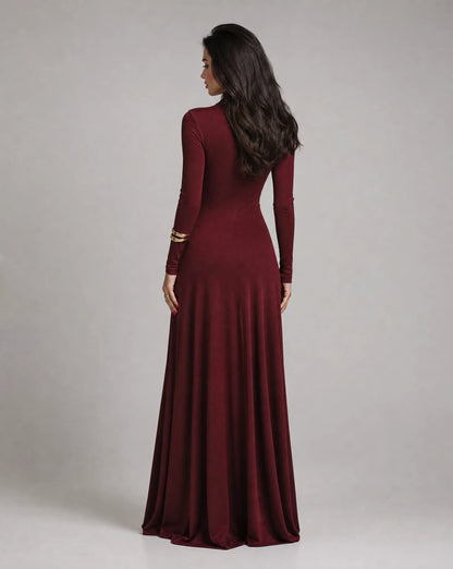 Women's Ruched Long Sleeve Evening Maxi Dress