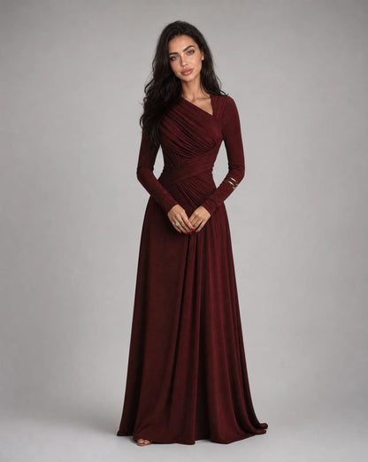 Women's Ruched Long Sleeve Evening Maxi Dress