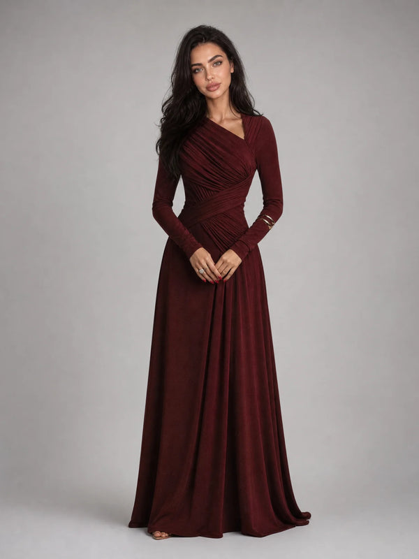Women's Ruched Long Sleeve Evening Maxi Dress