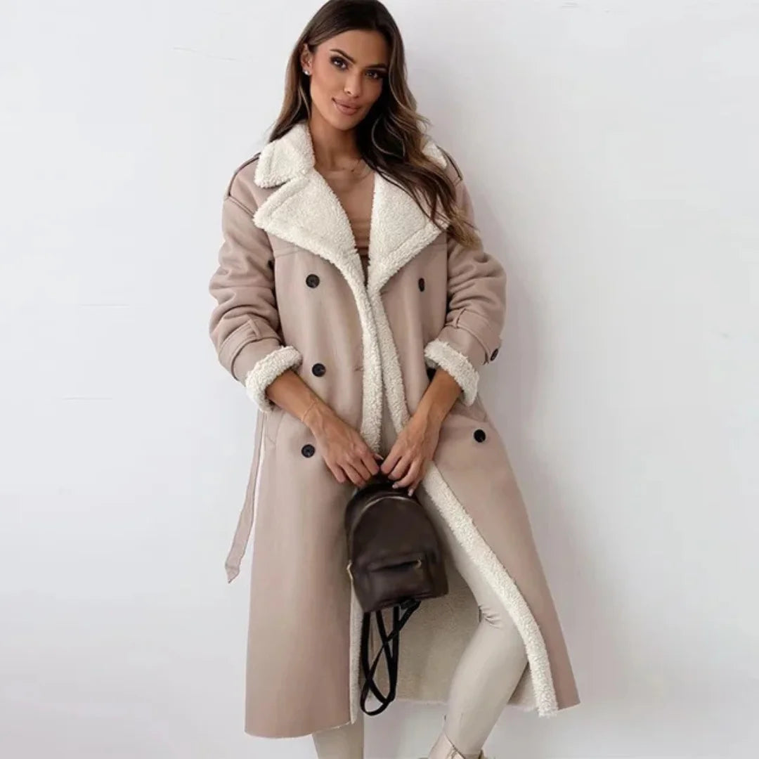 Women's Shearling Long Winter Trench Coat
