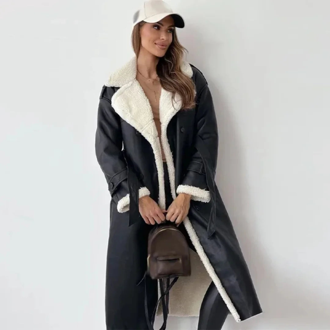 Women's Shearling Long Winter Trench Coat
