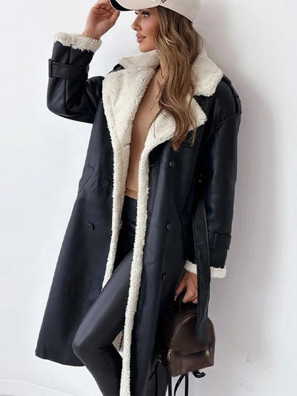 Women's Shearling Long Winter Trench Coat