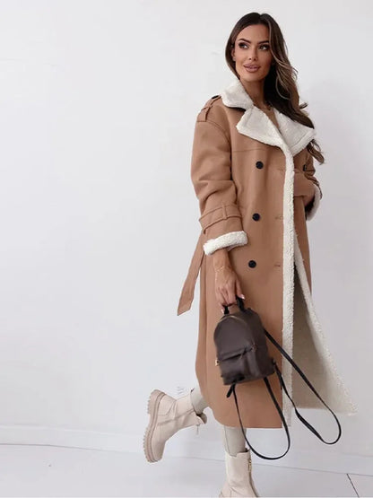 Women's Shearling Long Winter Trench Coat