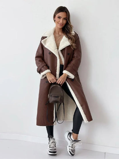 Women's Shearling Long Winter Trench Coat