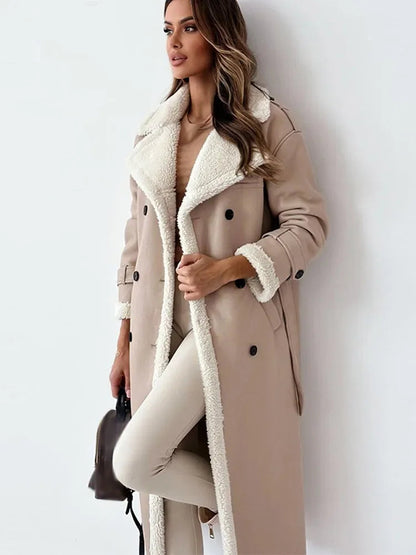 Women's Shearling Long Winter Trench Coat