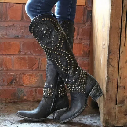 Women's Studded Block Heel Cowboy Boots