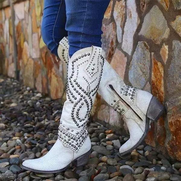 Women's Studded Block Heel Cowboy Boots