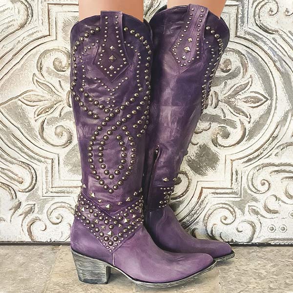 Women's Studded Block Heel Cowboy Boots