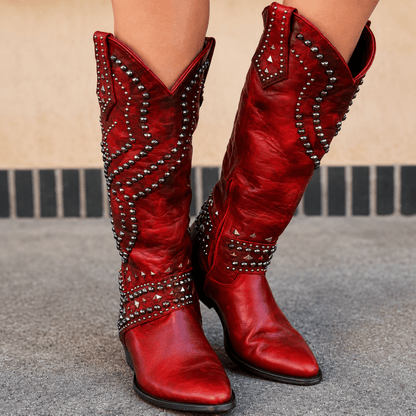 Women's Studded Block Heel Cowboy Boots