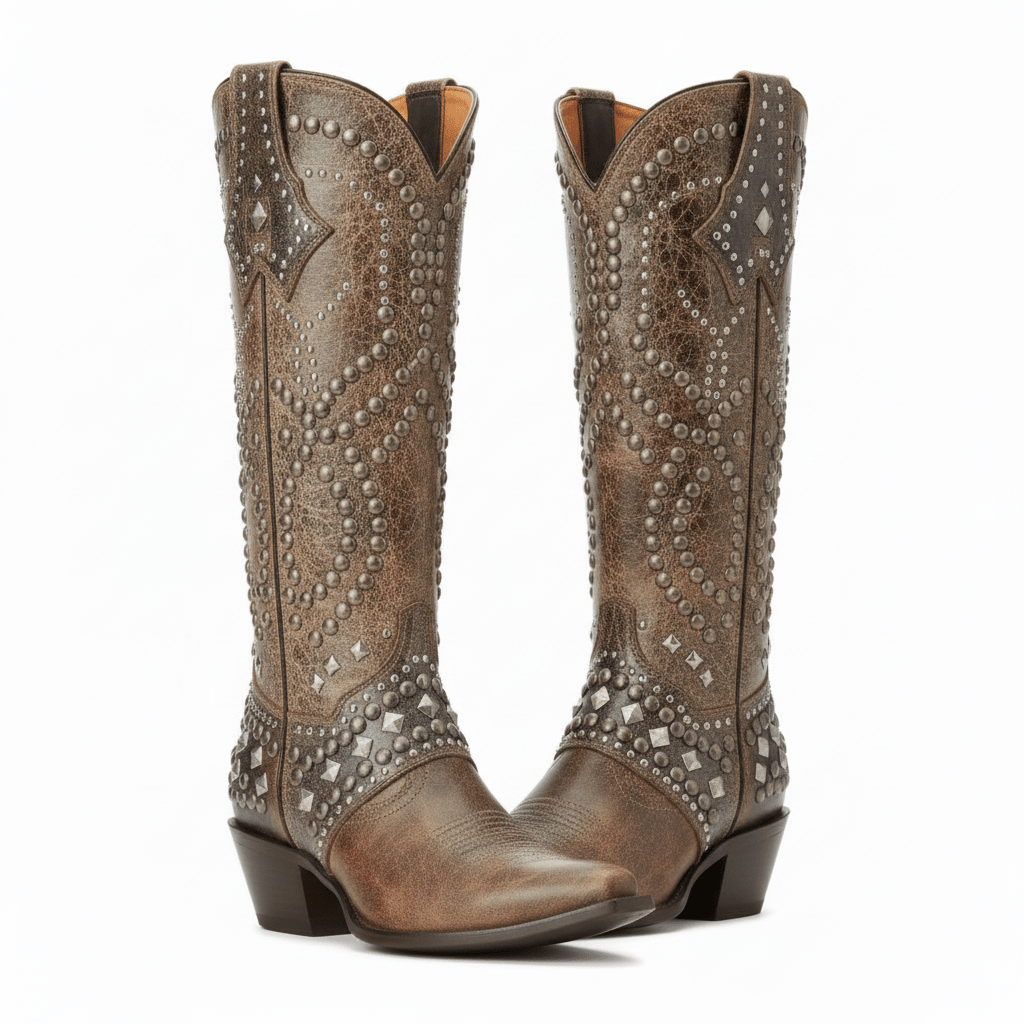 Women's Studded Block Heel Cowboy Boots
