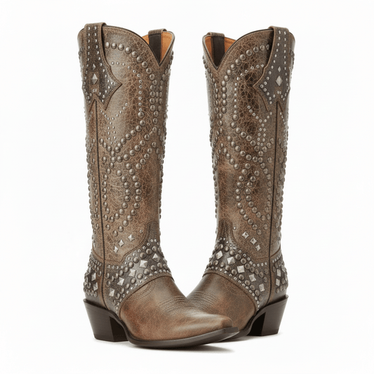 Women's Studded Block Heel Cowboy Boots