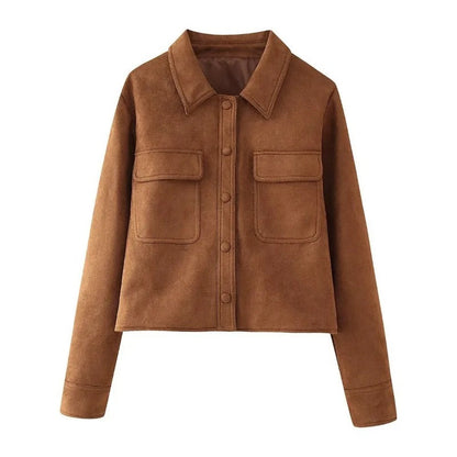 Women’s Suede Button Up Jacket with Chest Pockets