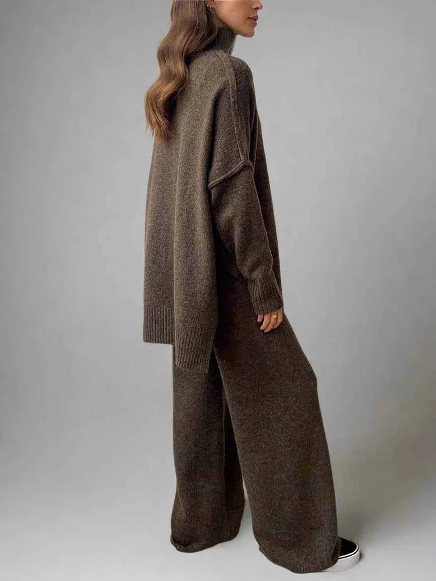Women’s Turtleneck Knit Set with Wide Leg