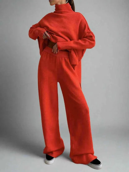 Women’s Turtleneck Knit Set with Wide Leg