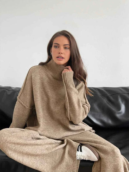 Women’s Turtleneck Knit Set with Wide Leg