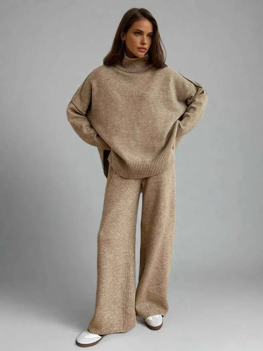 Women’s Turtleneck Knit Set with Wide Leg