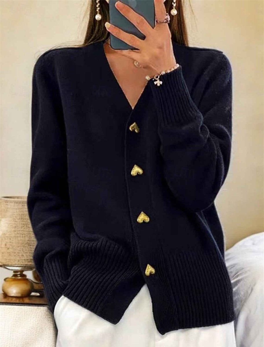 Women’s V Neck Ribbed Button Cardigan