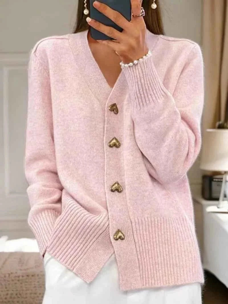Women’s V Neck Ribbed Button Cardigan