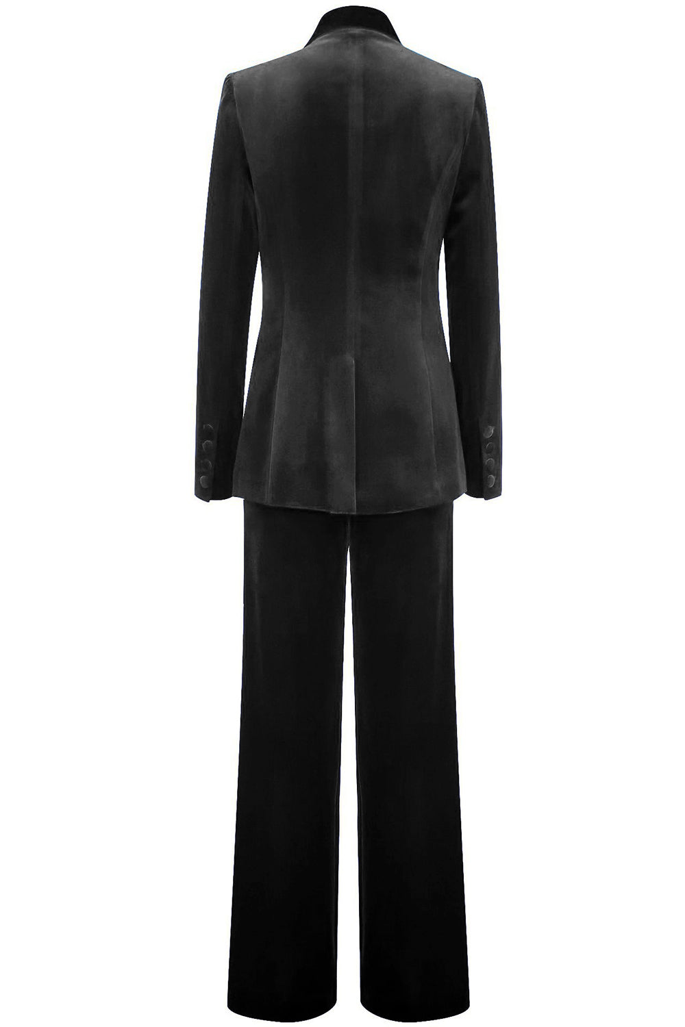 ILYNORA women's black velvet tailored pantsuit back view