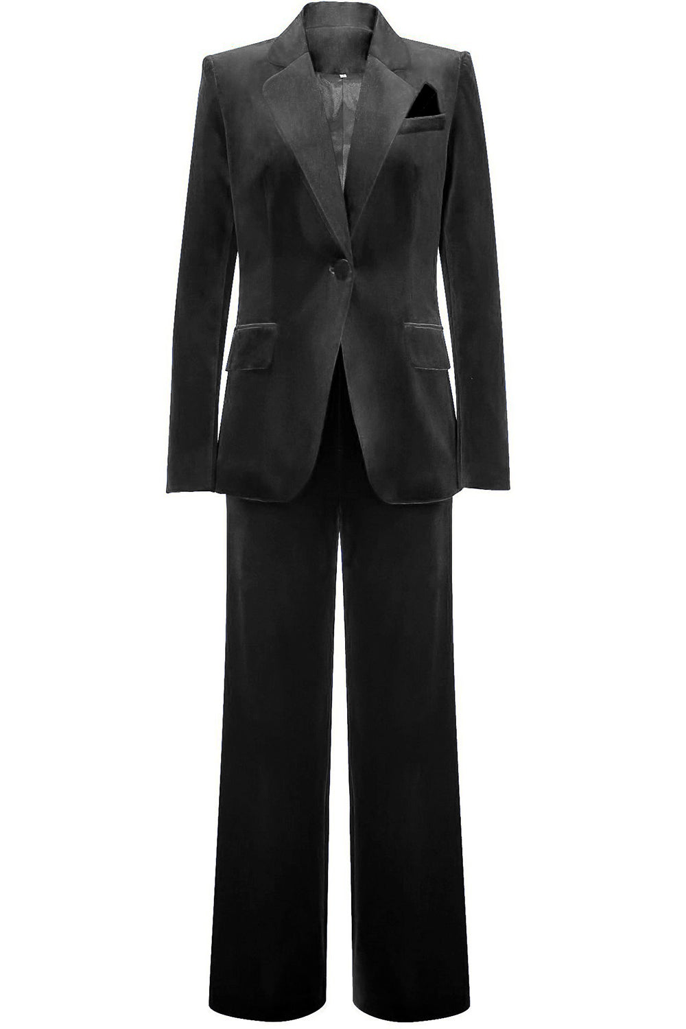 ILYNORA women's black velvet tailored pantsuit with structured blazer