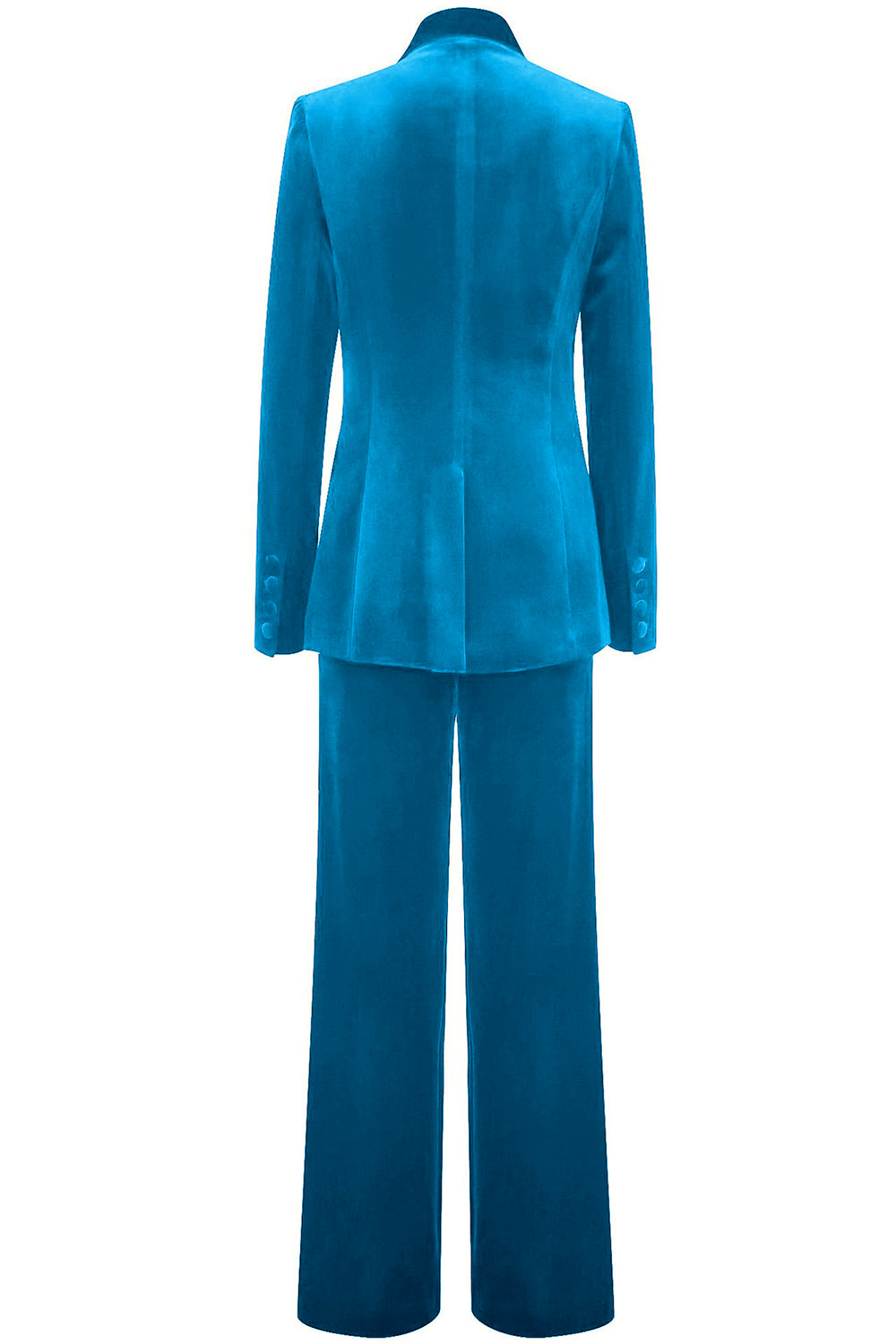 ILYNORA women's blue velvet tailored pantsuit back view